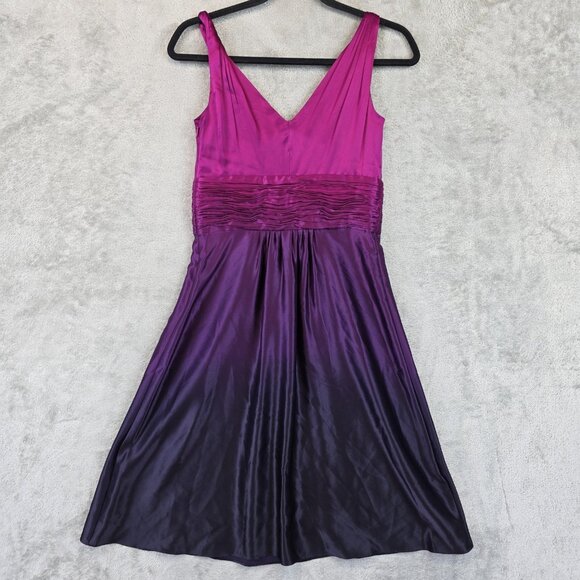 Ann Taylor Dress Womens Size 0 Purple Silk Ombre Ruched V Neck A Line Formal - Picture 8 of 9